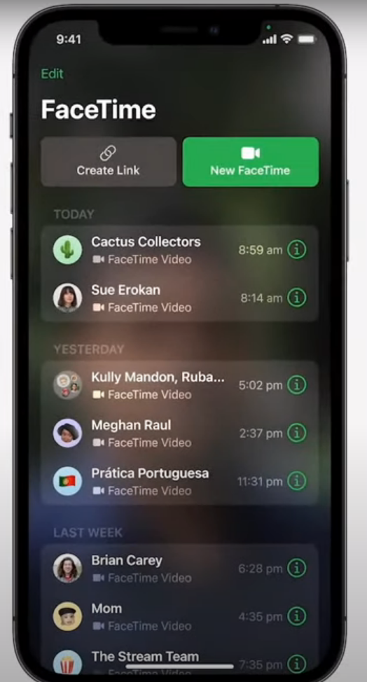 The new FaceTime interface on iOS 15. 