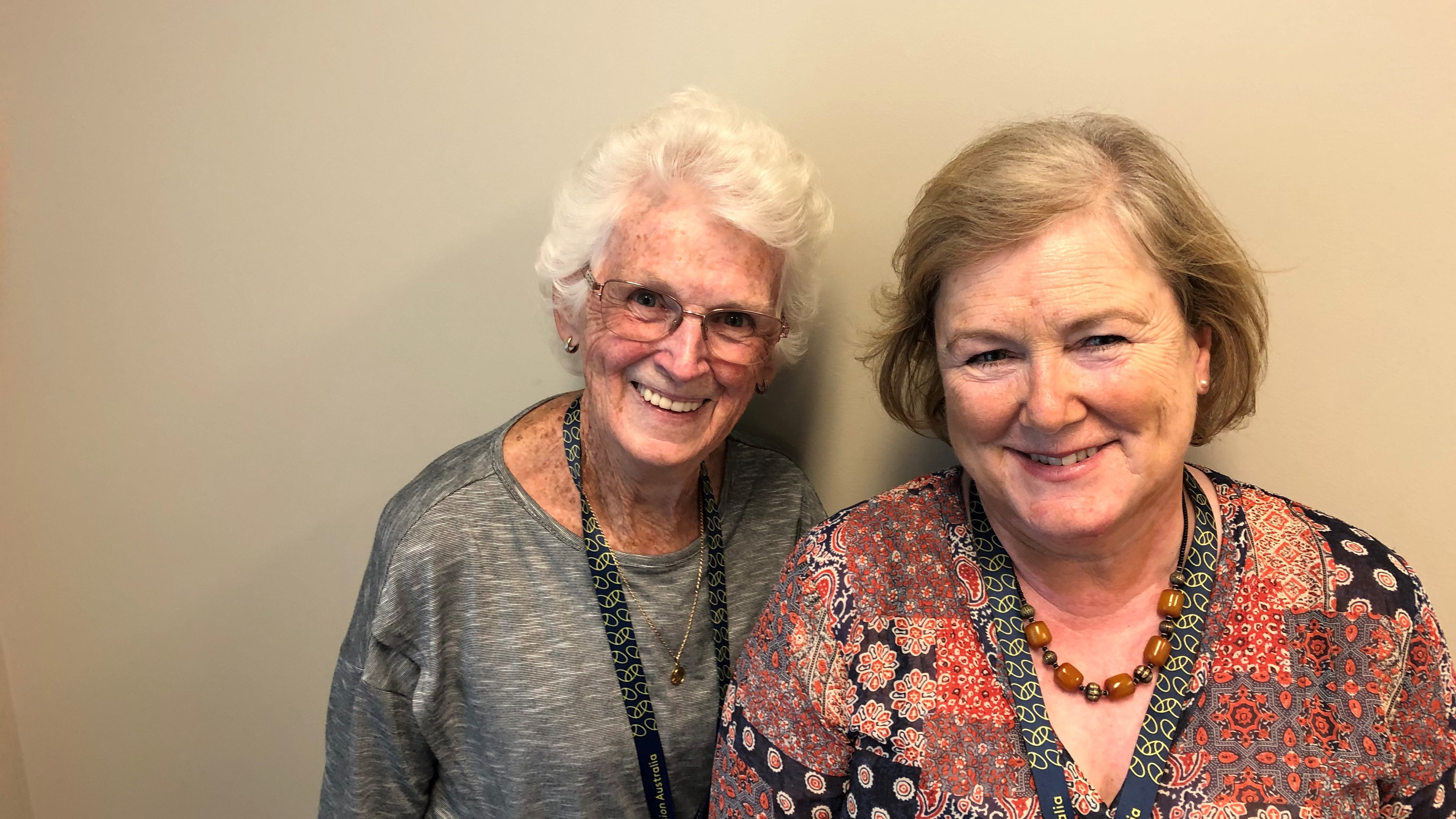 VA Radio presenter Maureen Tavani and to her right, audio describer Brigid Desebrock.