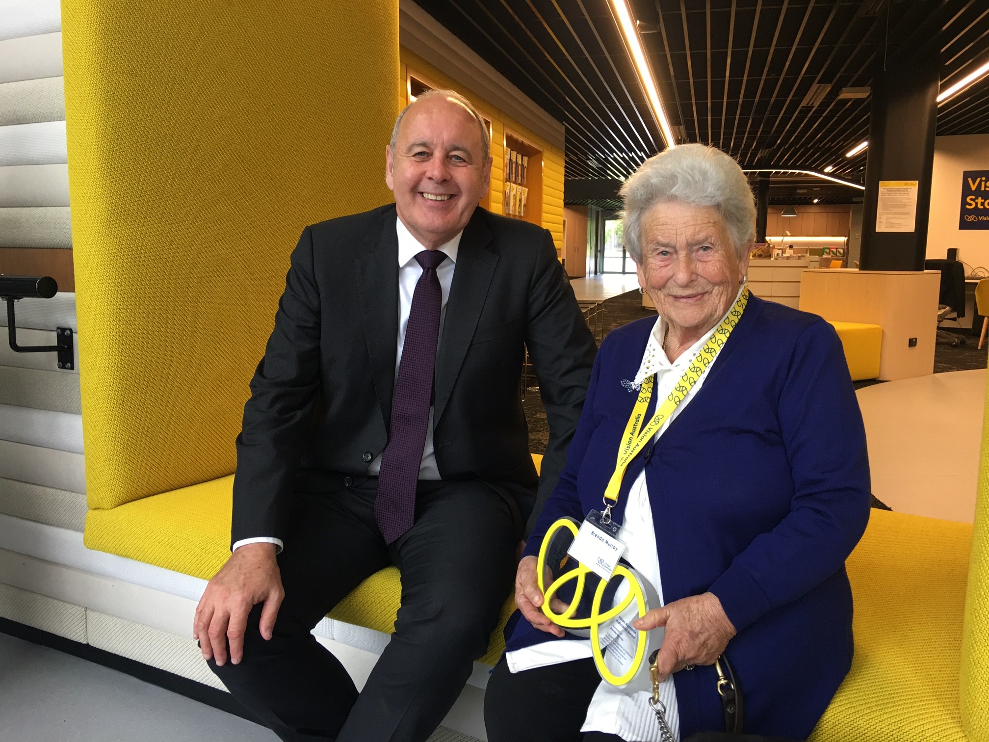 Vision Australia CEO Ron Hooton (left) with Brenda Murray.