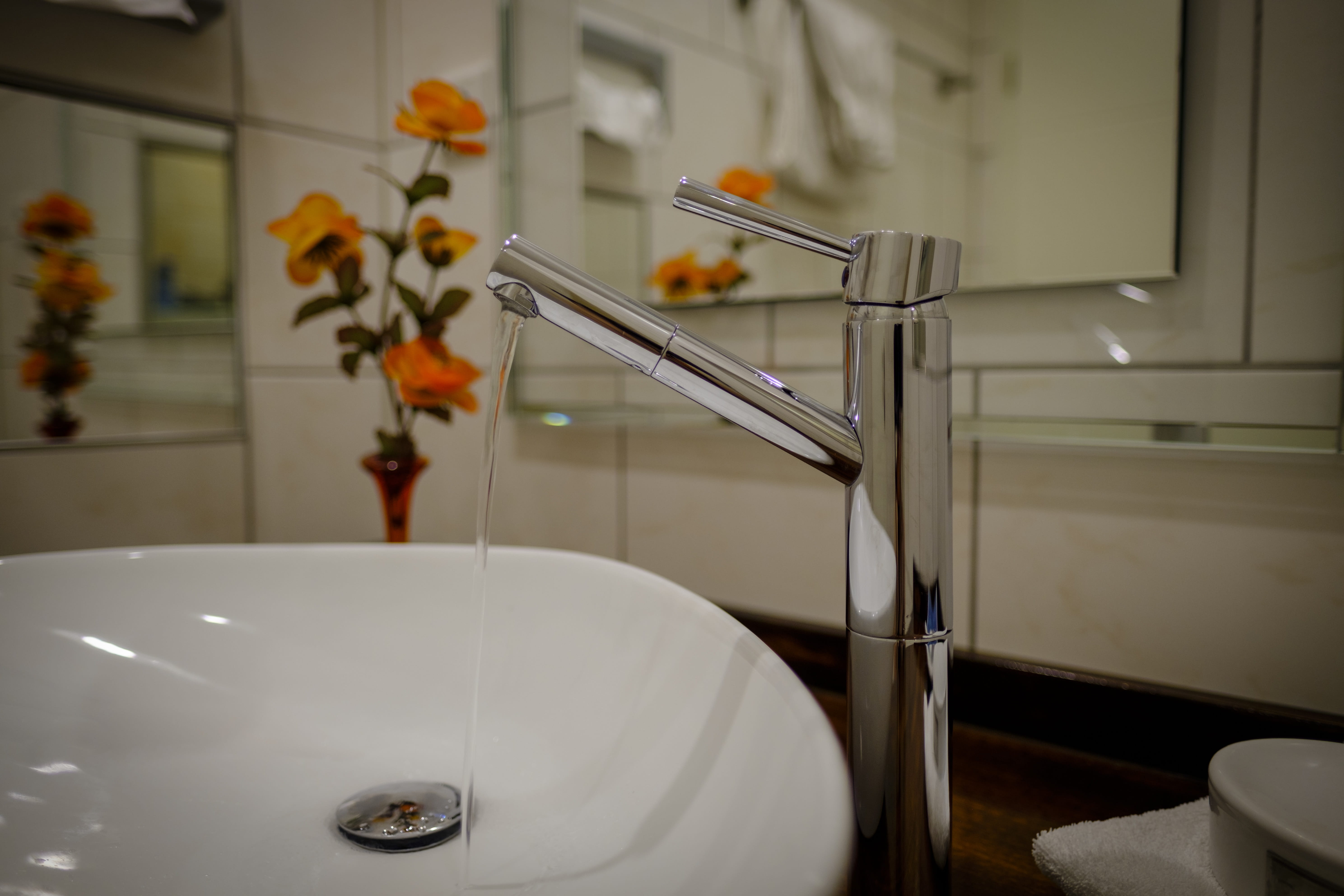 A bathroom sink and faucet