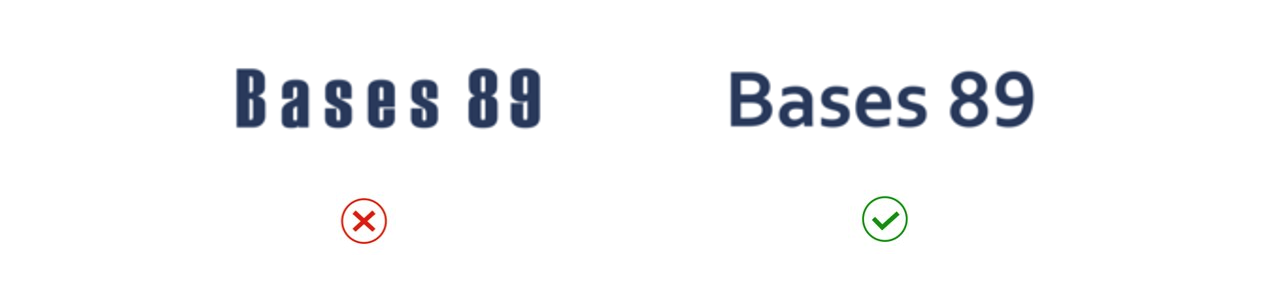 The text ‘Bases 89’ is shown in two typefaces (set at the same text size). The typeface on the right has larger counter spaces and is easier to read.