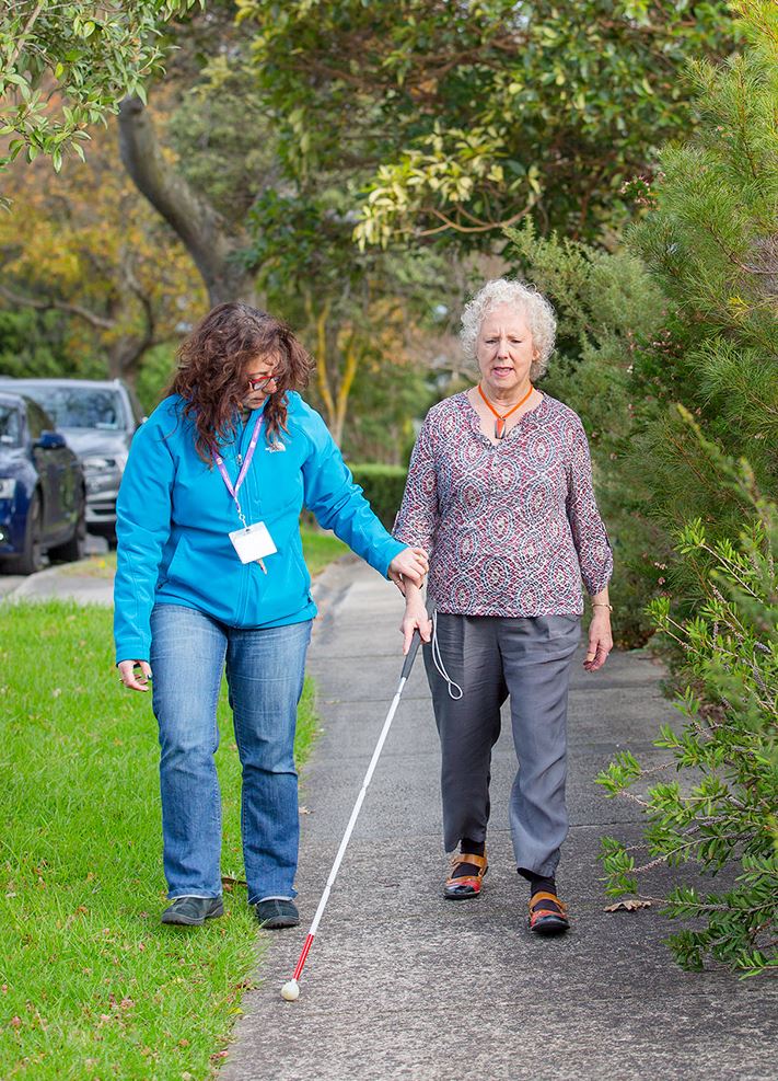 "June learning to use a white cane"